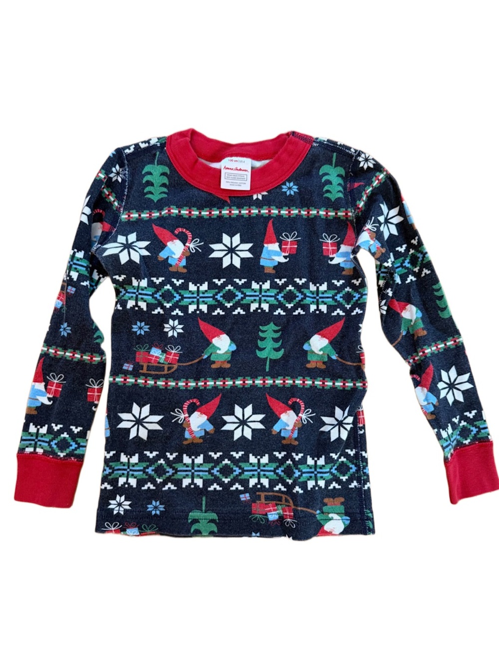 Kids Navy Holiday Gnome PJs - Red Trim
